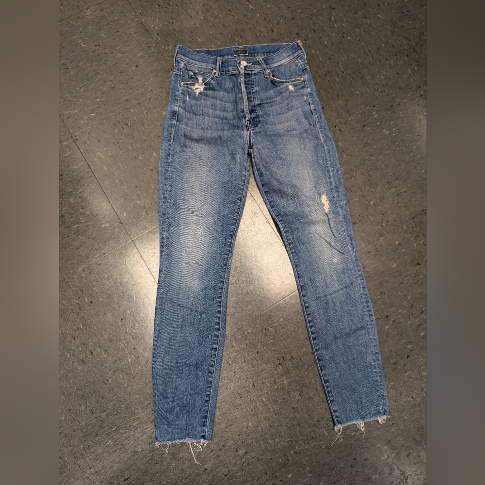 MOTHER Light Blue Distressed Skinny Jeans